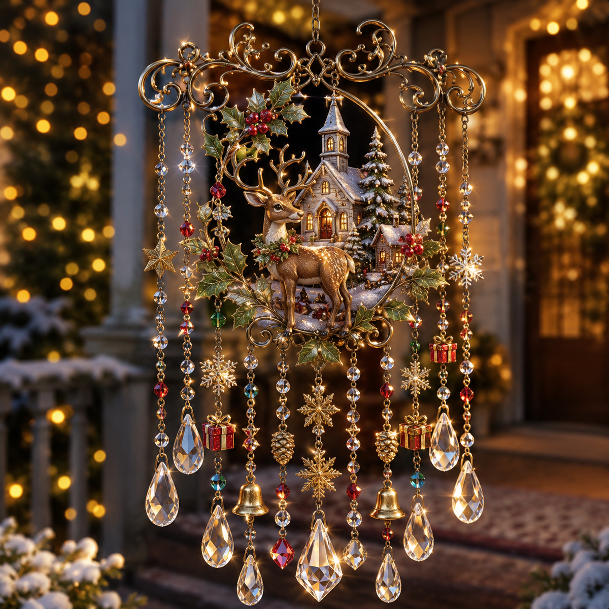 Christmas Crystal Wind Chime - 14 Festive Designs, 20 x 35 cm