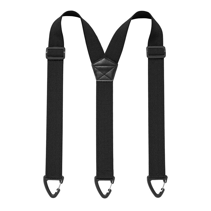 Black Y-back men's belt loop suspenders with adjustable straps and hook attachments