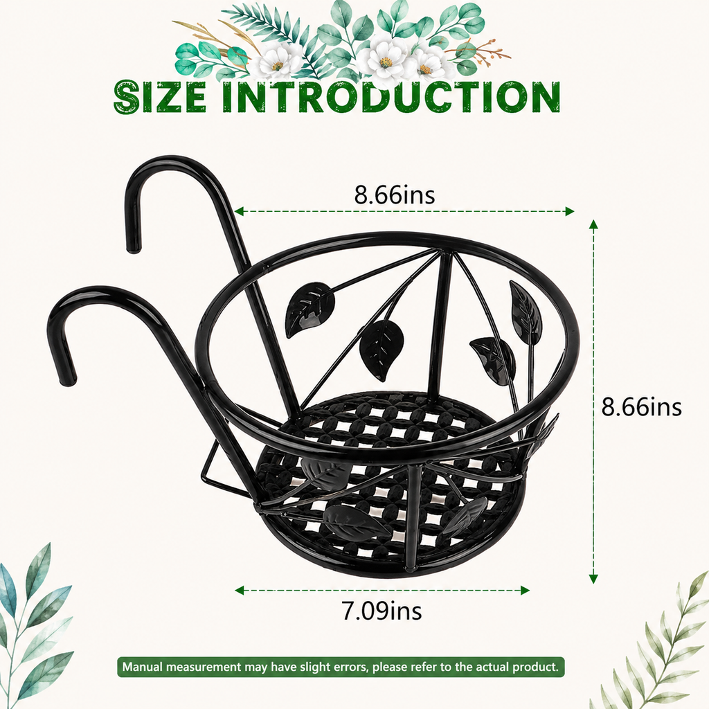 Metal Hanging Plant Basket for Balcony Railing and Fence
