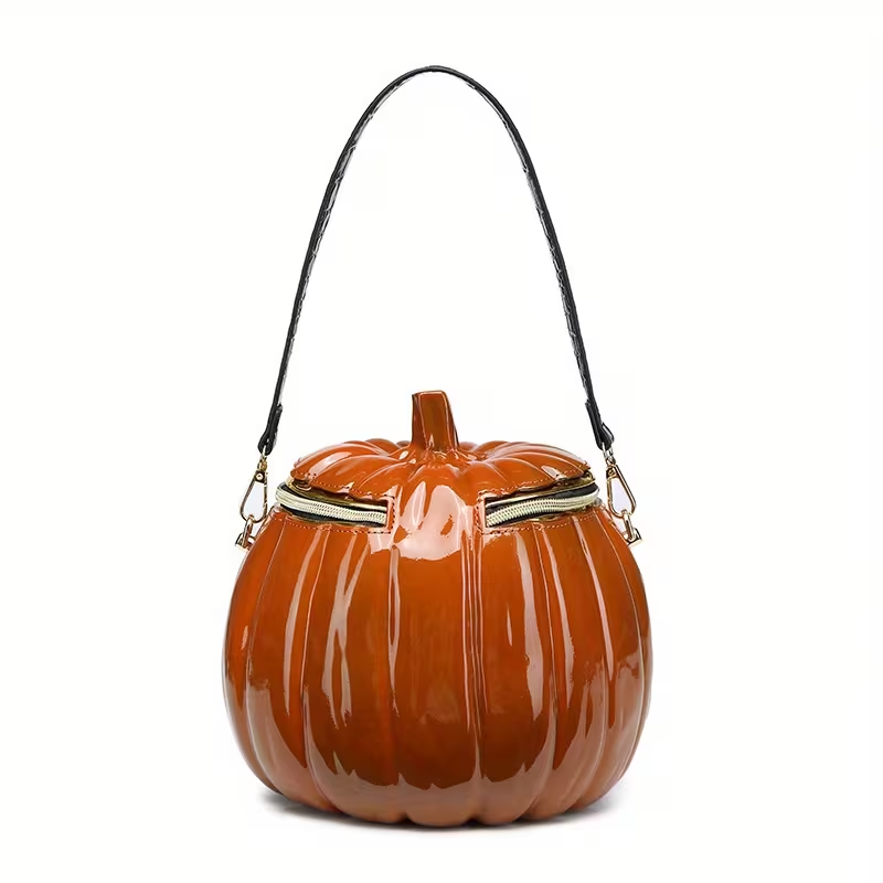 Halloween Pumpkin Bag, Pumpkin Purse with Strap for Trick or Treat