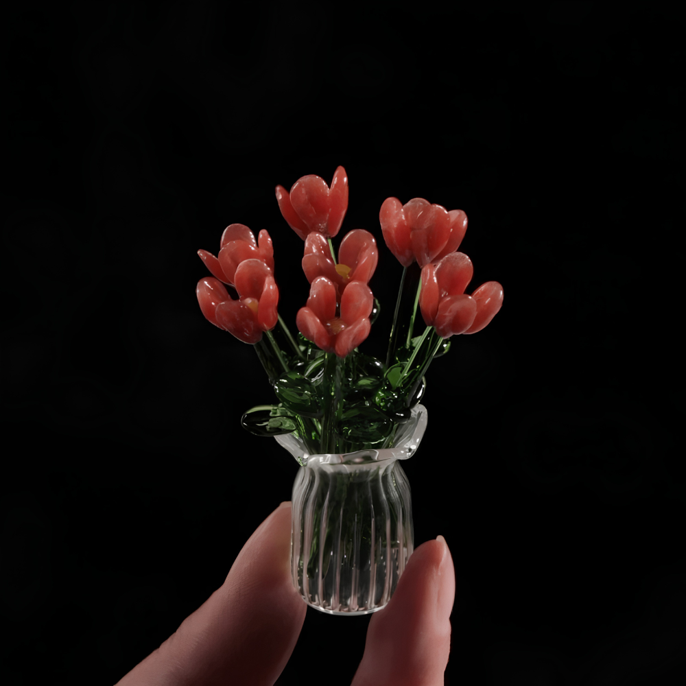 Glass Flower Bouquet Artificial Floral Decoration for Home Decor