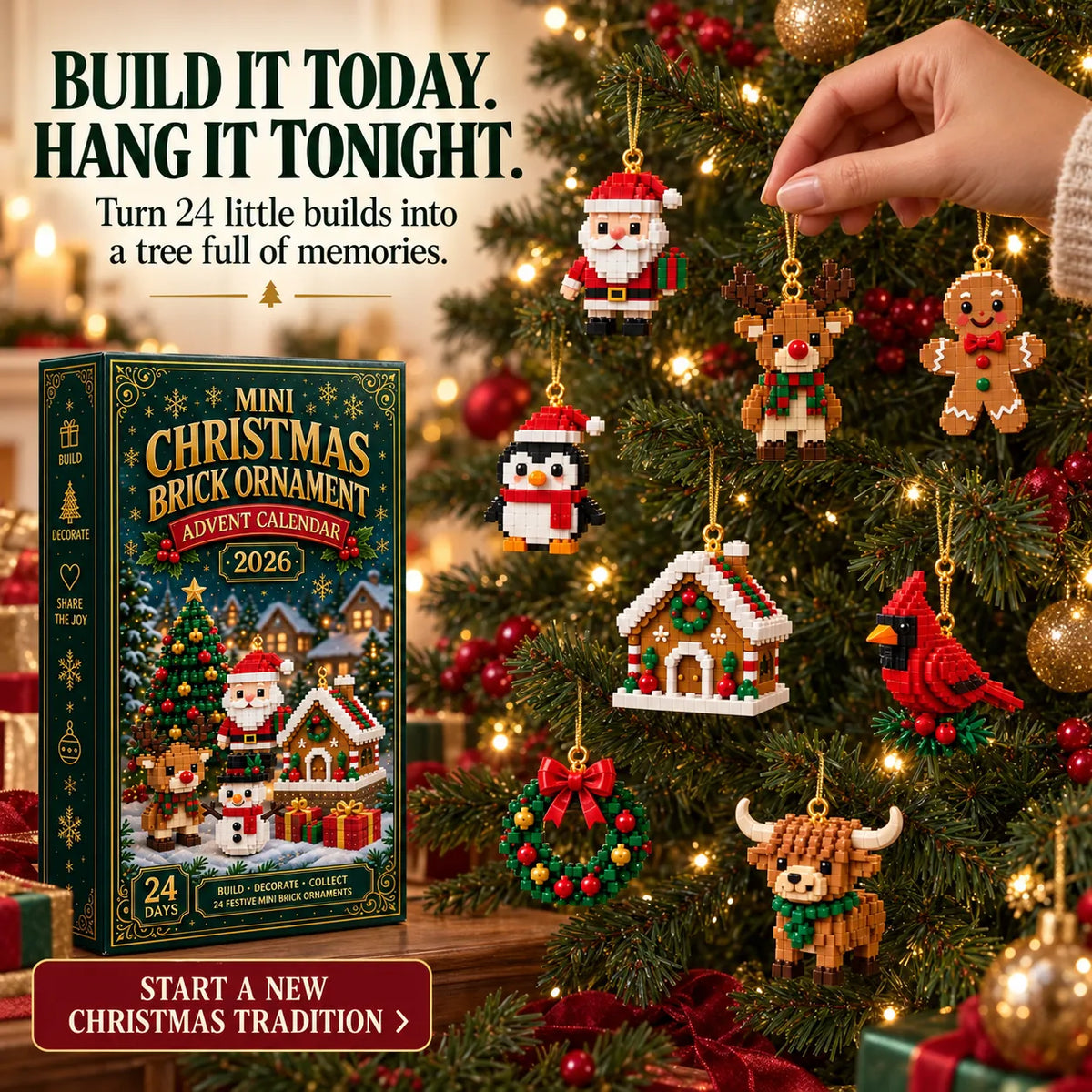 Build & Hang Christmas Countdown – 24 Mini Holiday Brick Ornaments
