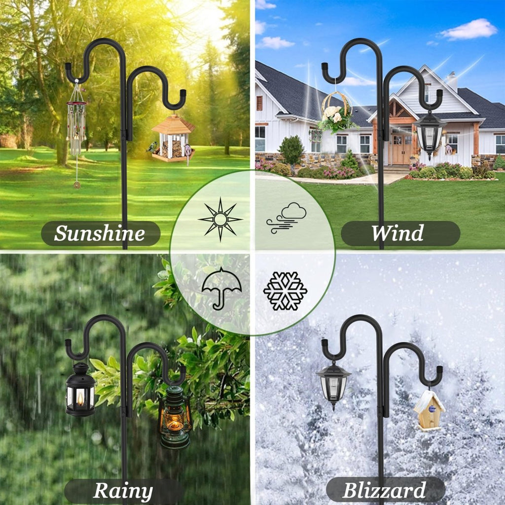 Double Shepherds Hooks for Outdoor, Heavy Duty Bird Feeder Pole, 2 Pack