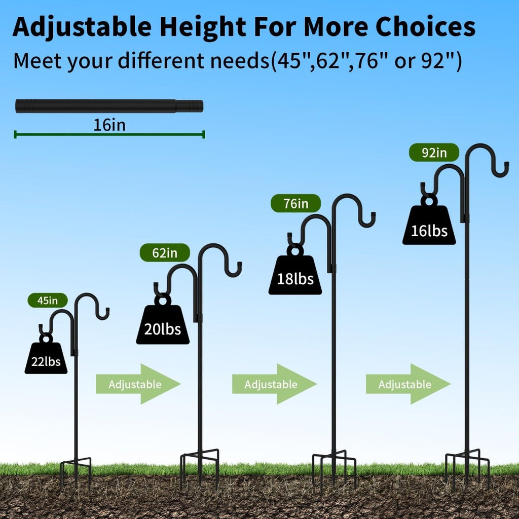 Double Shepherds Hooks for Outdoor, Heavy Duty Bird Feeder Pole, 2 Pack
