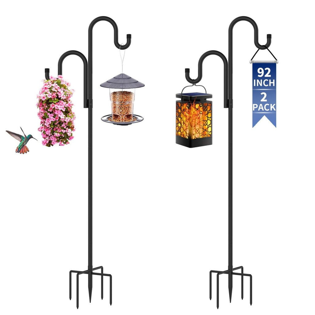 Double Shepherds Hooks for Outdoor, Heavy Duty Bird Feeder Pole, 2 Pack