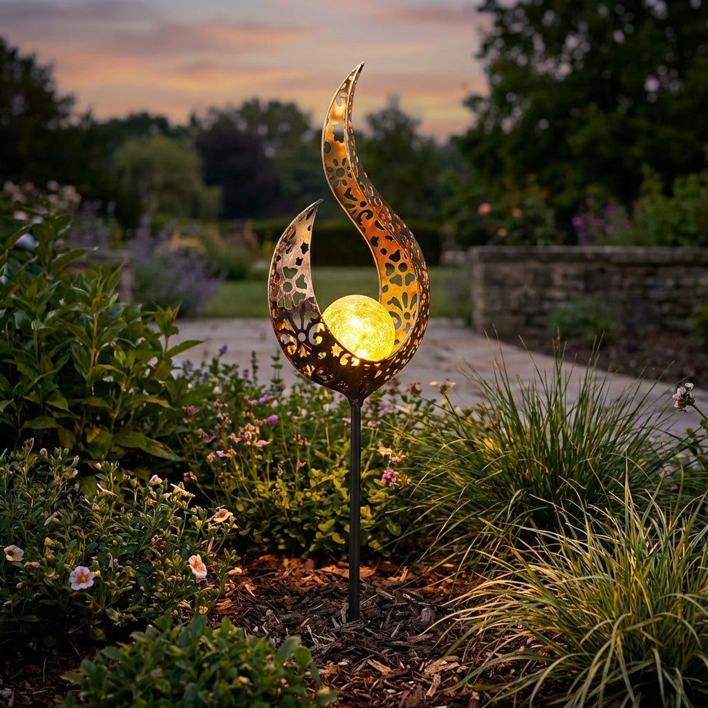 Solar Garden Stake Light with Decorative Pattern for Pathway and Yard