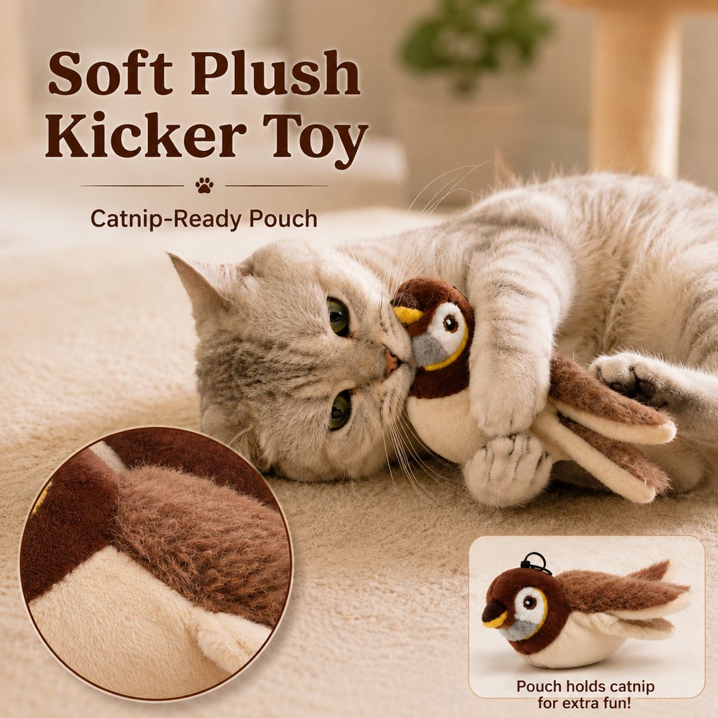 Maetiva Rechargeable Flapping Bird Cat Toy for Indoor Cats - Tap-Activated Plush Kicker Toy for Boredom Relief & Hunting Instinct Play
