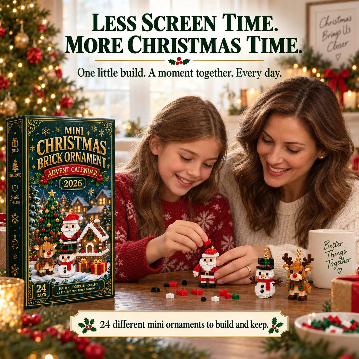 Build & Hang Christmas Countdown – 24 Mini Holiday Brick Ornaments