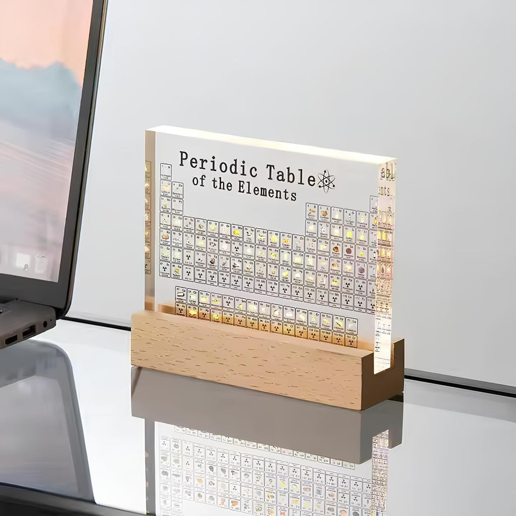 Illuminated Periodic Table with Real Elements and LED Display Base