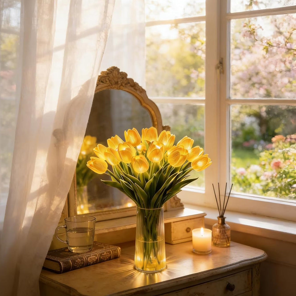 LED Tulip Light Bouquet with 15 Flowers, Romantic Home Decor Lamp