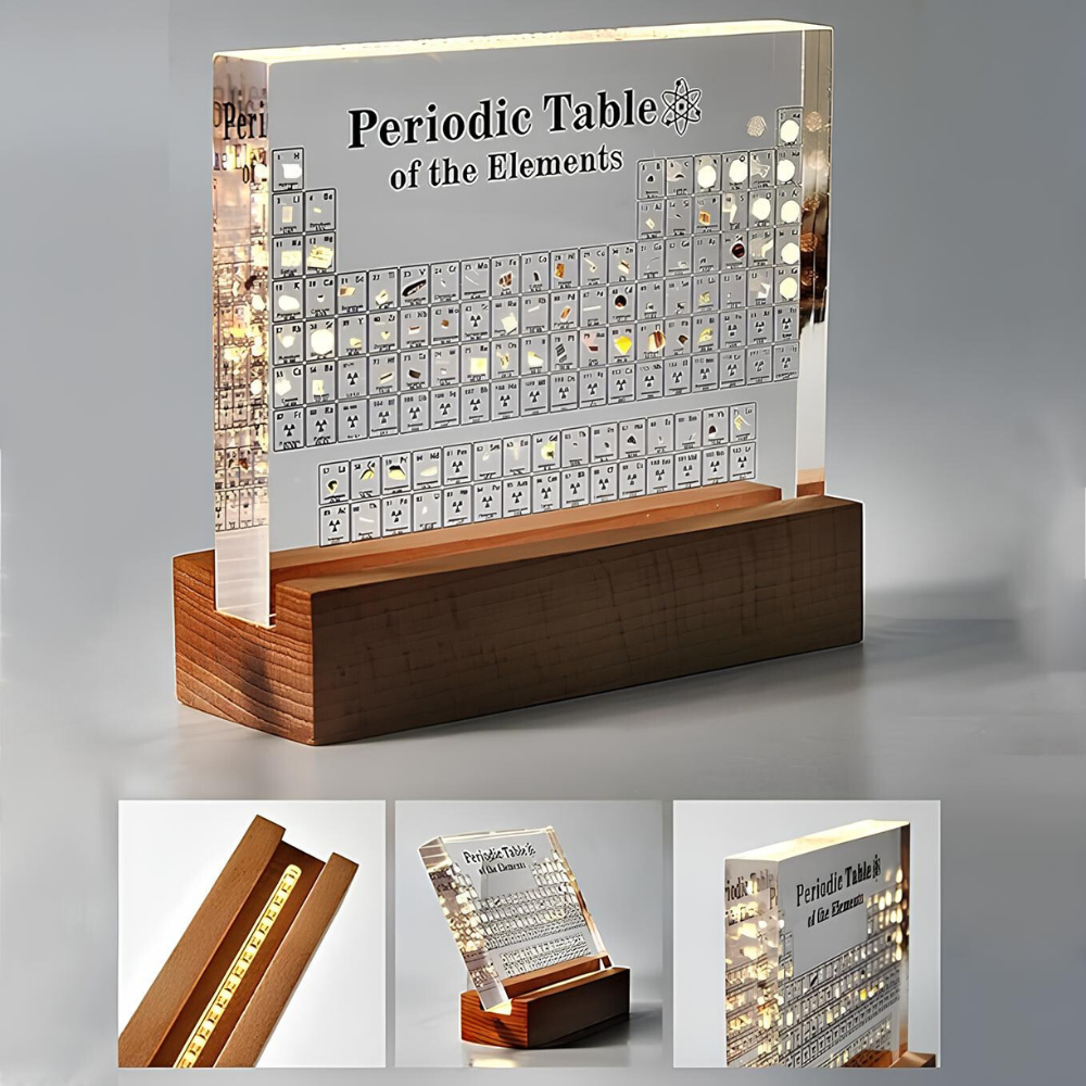Illuminated Periodic Table with Real Elements and LED Display Base
