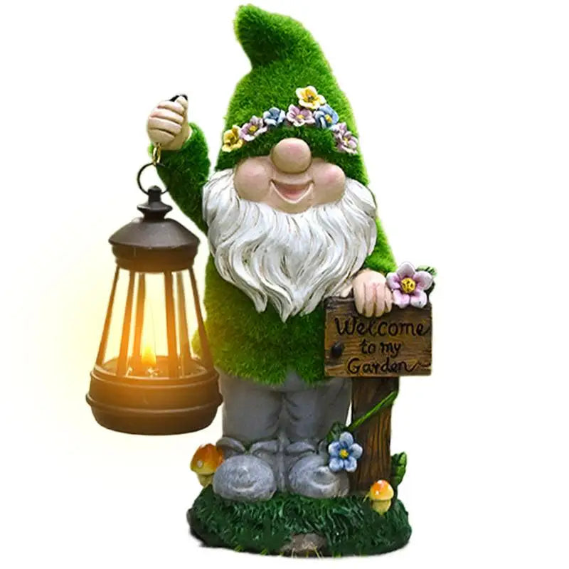 Solar Garden Gnome Statue with Lantern Outdoor Solar Powered Garden Decor