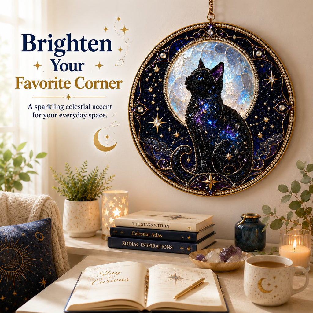 3D Pearl Celestial Black Cat Window Hanging Kit