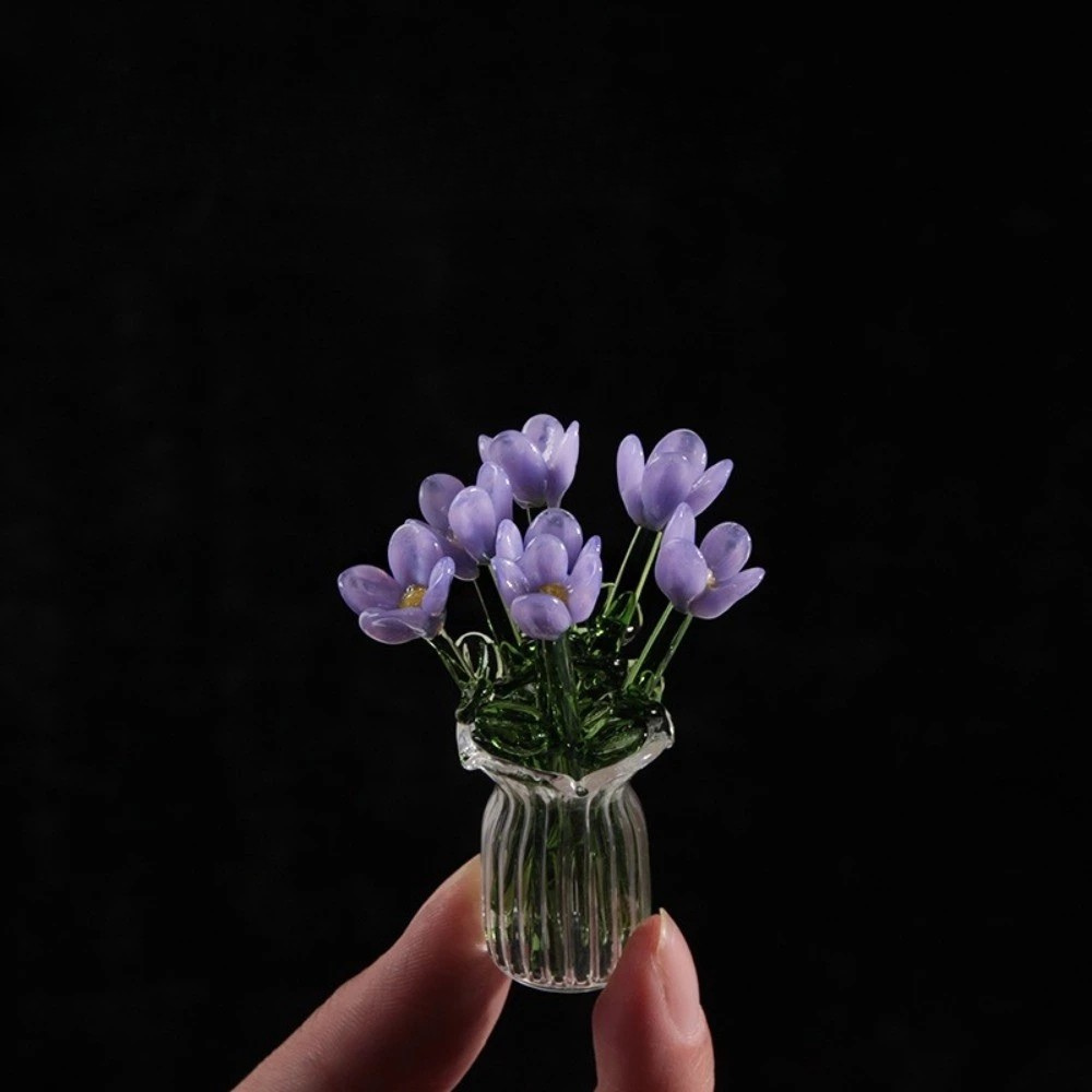 Glass Flower Bouquet Artificial Floral Decoration for Home Decor