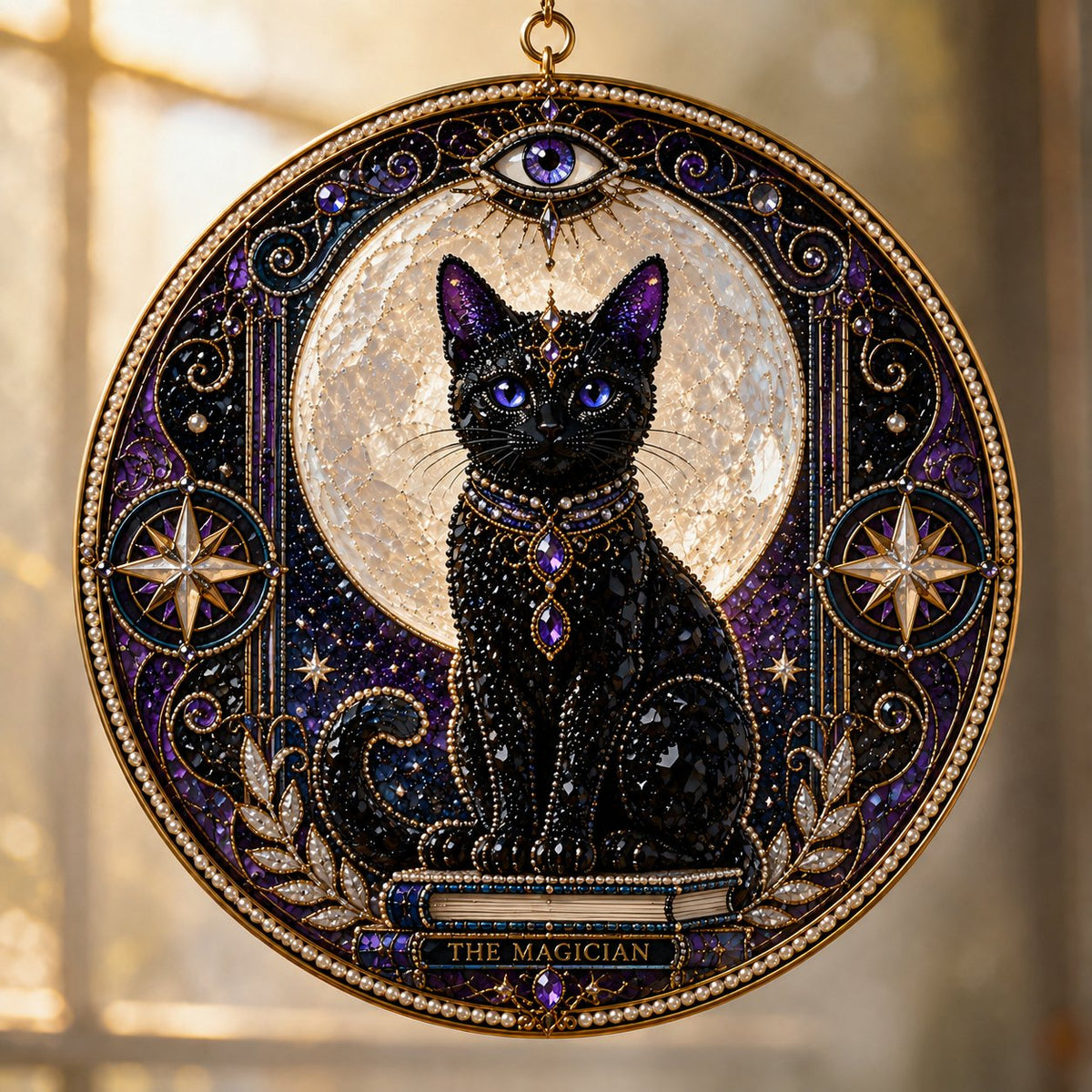 3D Pearl Celestial Black Cat Window Hanging Kit