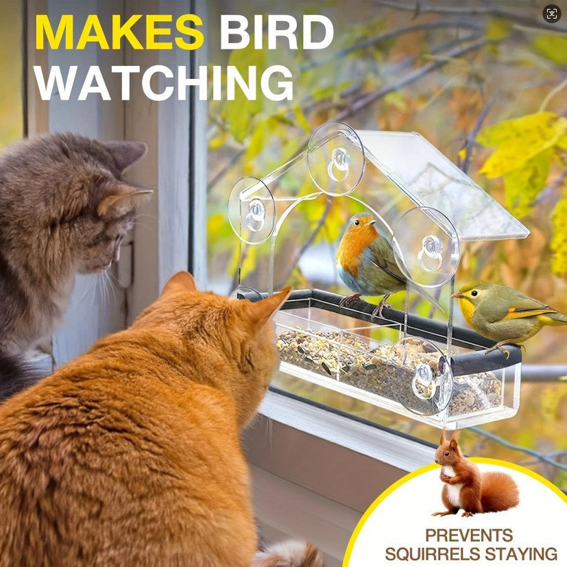 Clear Window Bird Feeder with Removable Seed Tray and Suction Cups