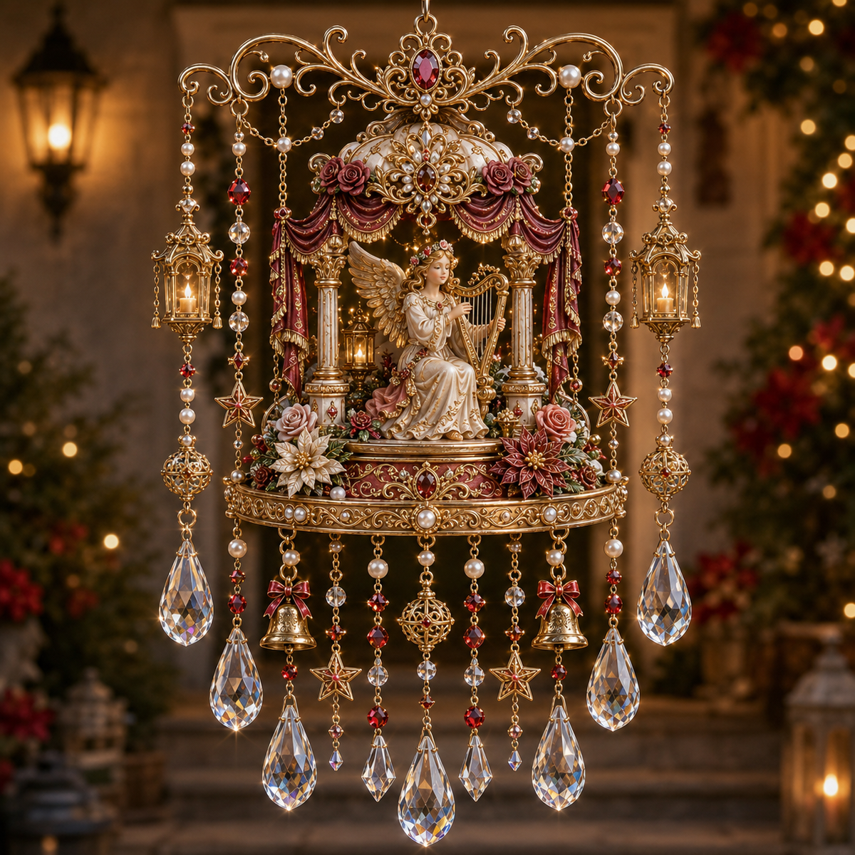 Christmas Crystal Wind Chime - 14 Festive Designs, 20 x 35 cm