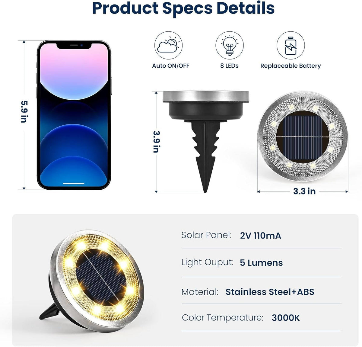 Solar Ground Lights Outdoor Waterproof Solar Powered Pathway Lights