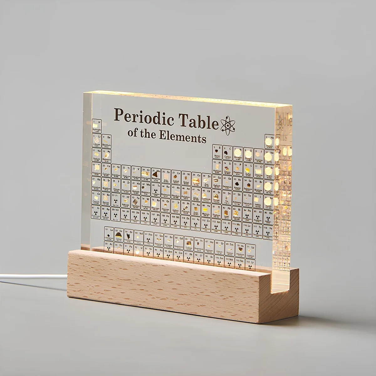 Illuminated Periodic Table with Real Elements and LED Display Base