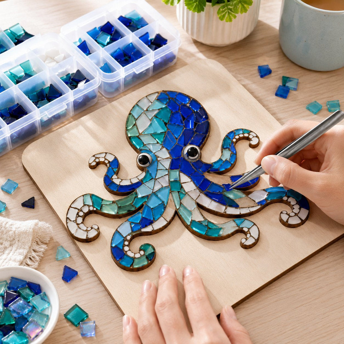Octopus Mosaic DIY Craft Kit, Glass Tile Art for Beginners & Adults