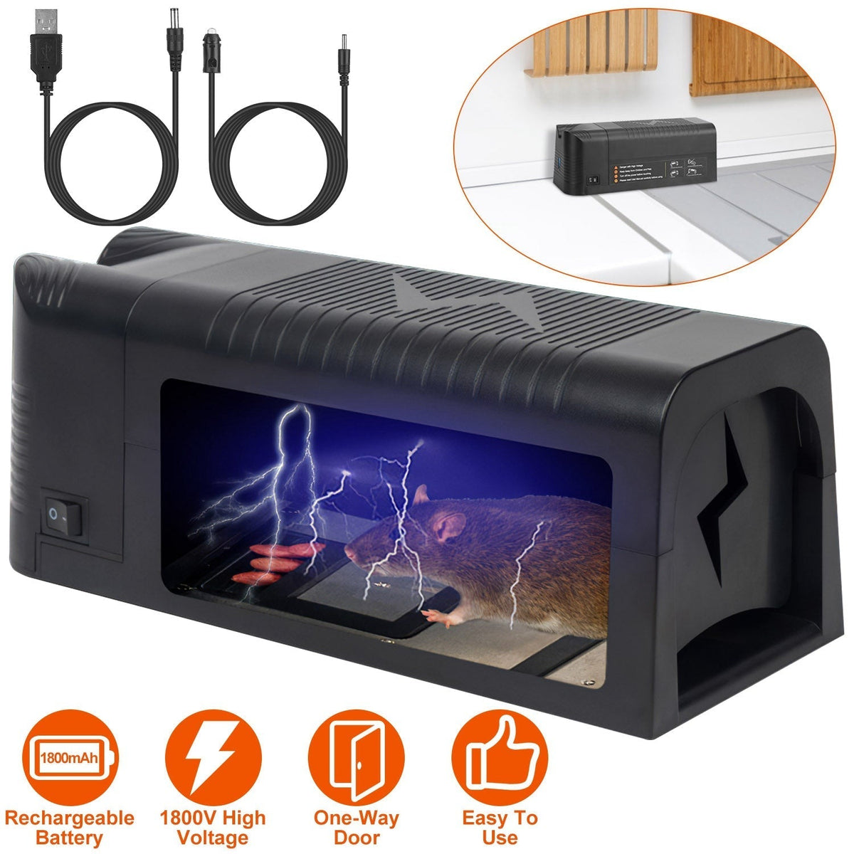 Electric Rat Trap – Rechargeable 1800V Shock Mouse Killer