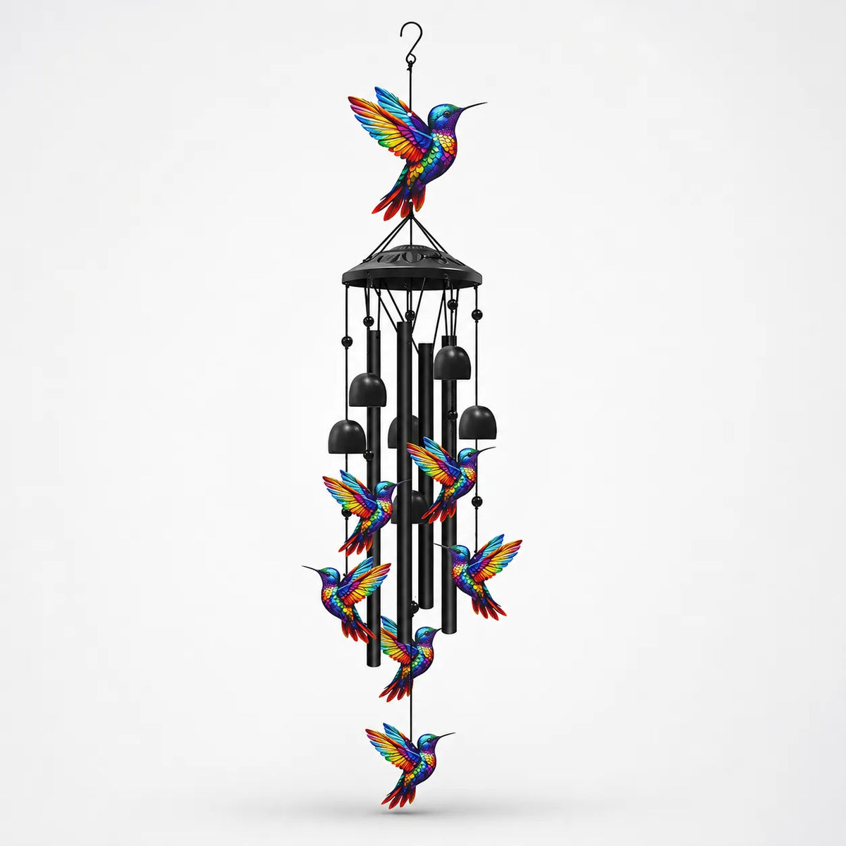 Rainbow Hummingbird Wind Chime, Colorful Aluminum Hanging Decor for Garden, Patio & Porch