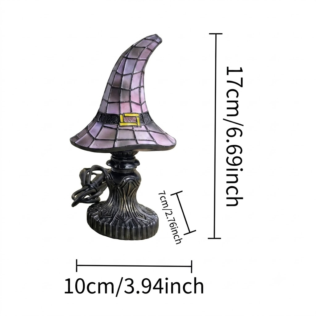 Halloween Gothic Witch Hat Table Lamp Stained Glass Ambient Night Light