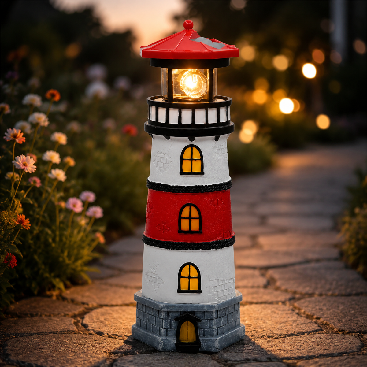 Solar Powered Rotating Lighthouse Garden Light for Outdoor Decor