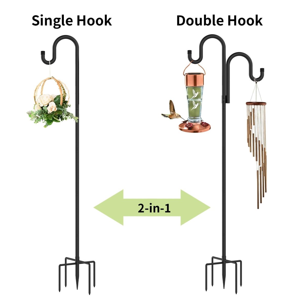 Double Shepherds Hooks for Outdoor, Heavy Duty Bird Feeder Pole, 2 Pack