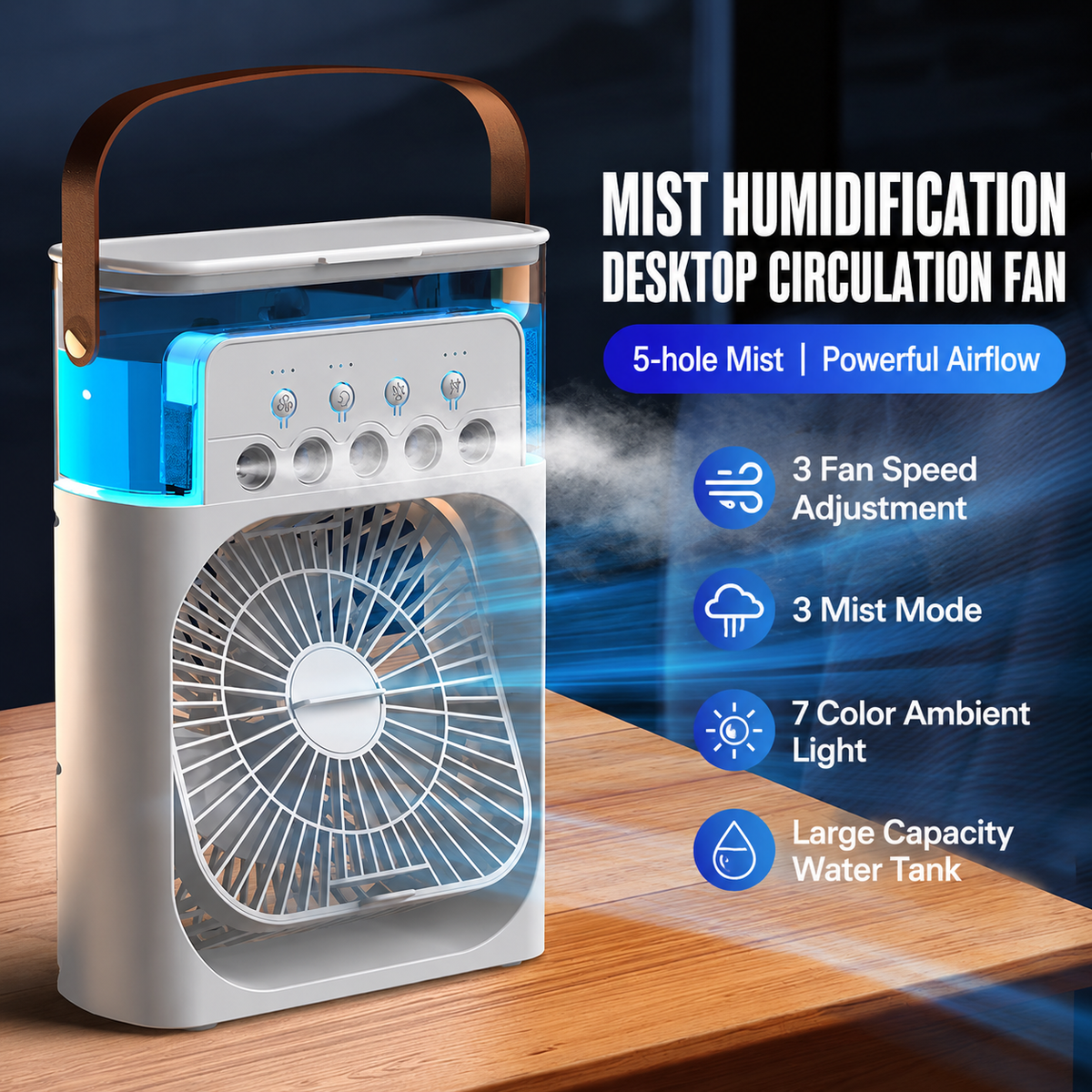 Mini Ice Misting Fan with Humidifier USB Rechargeable Desk Fan
