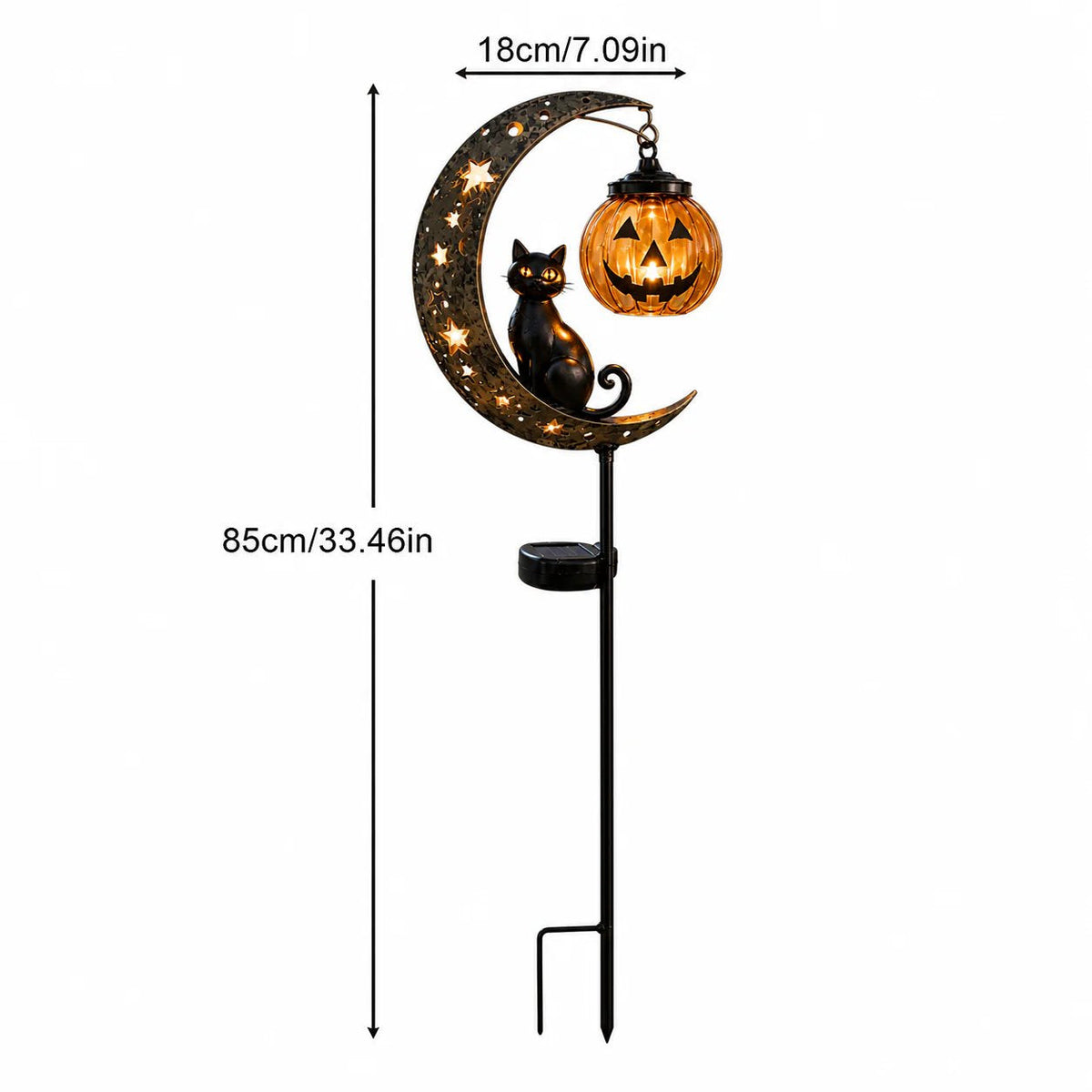 Solar Black Cat Pumpkin Moon Garden Stake Light for Halloween Yard Decor