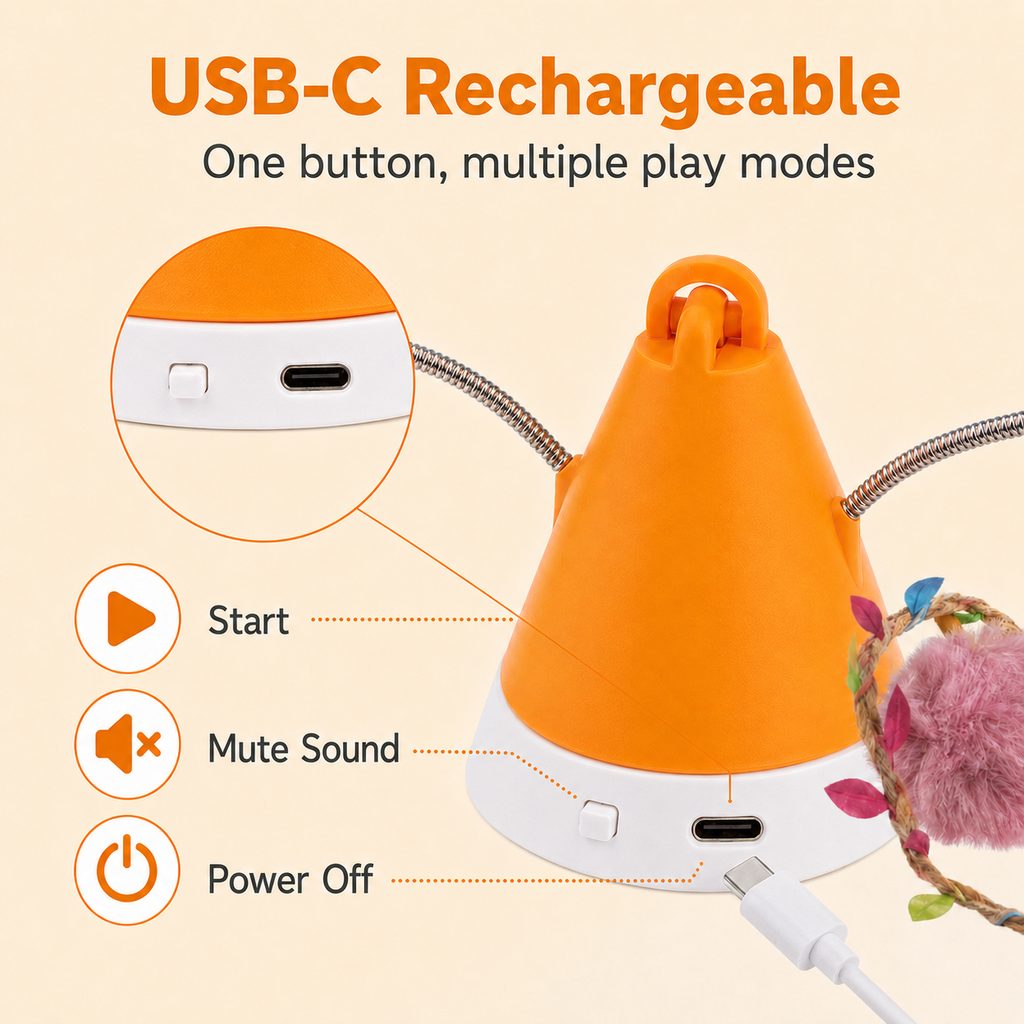 Maetiva MiaSpin 360 Magnetic Rotating Cat Teaser Toy for Indoor Cats - USB-C Hands-Free Play to Beat Boredom