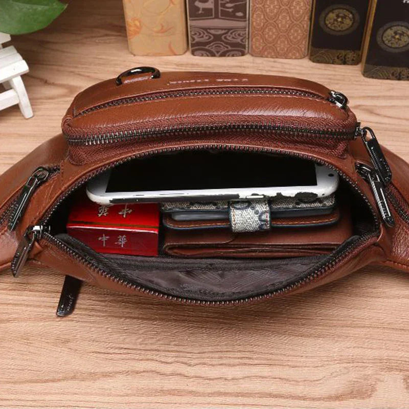 Genuine Cowhide Leather Waist Bag | Ample Storage & Versatile Design for Travel