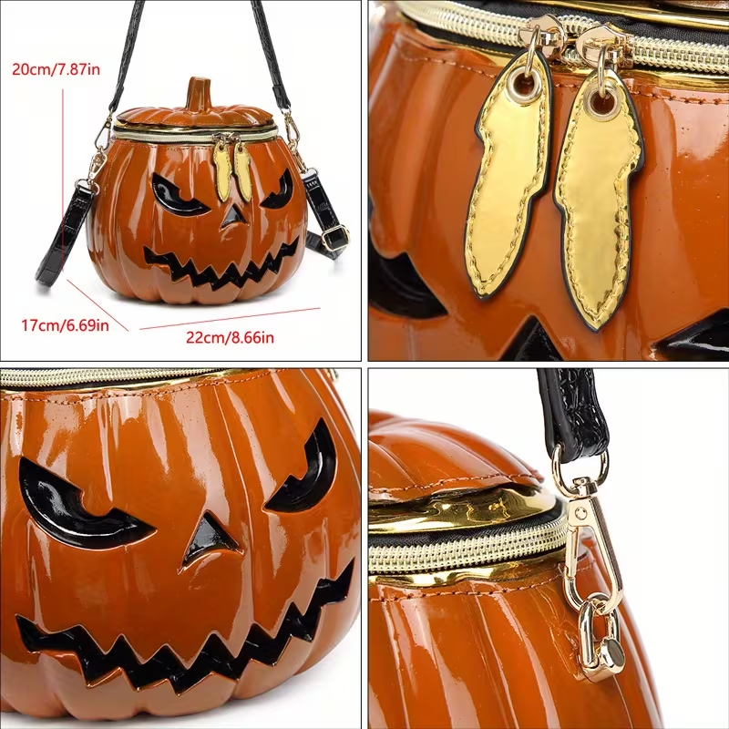 Halloween Pumpkin Bag, Pumpkin Purse with Strap for Trick or Treat