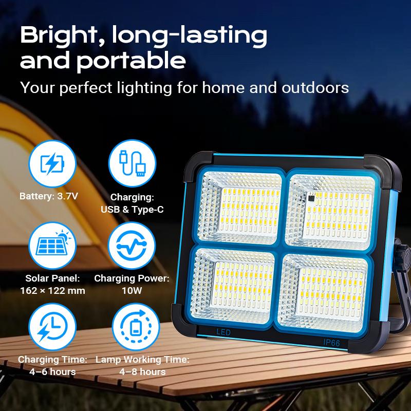 Solar LED Work Light — Portable & Rechargeable, Bright, Durable, Waterproof, Magnetic