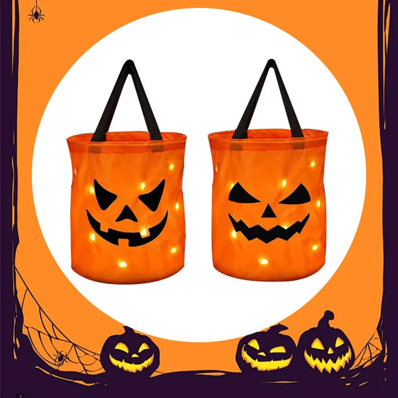 Halloween Glowing Pumpkin Bag – LED Lights & Spacious Interior 2 Pack