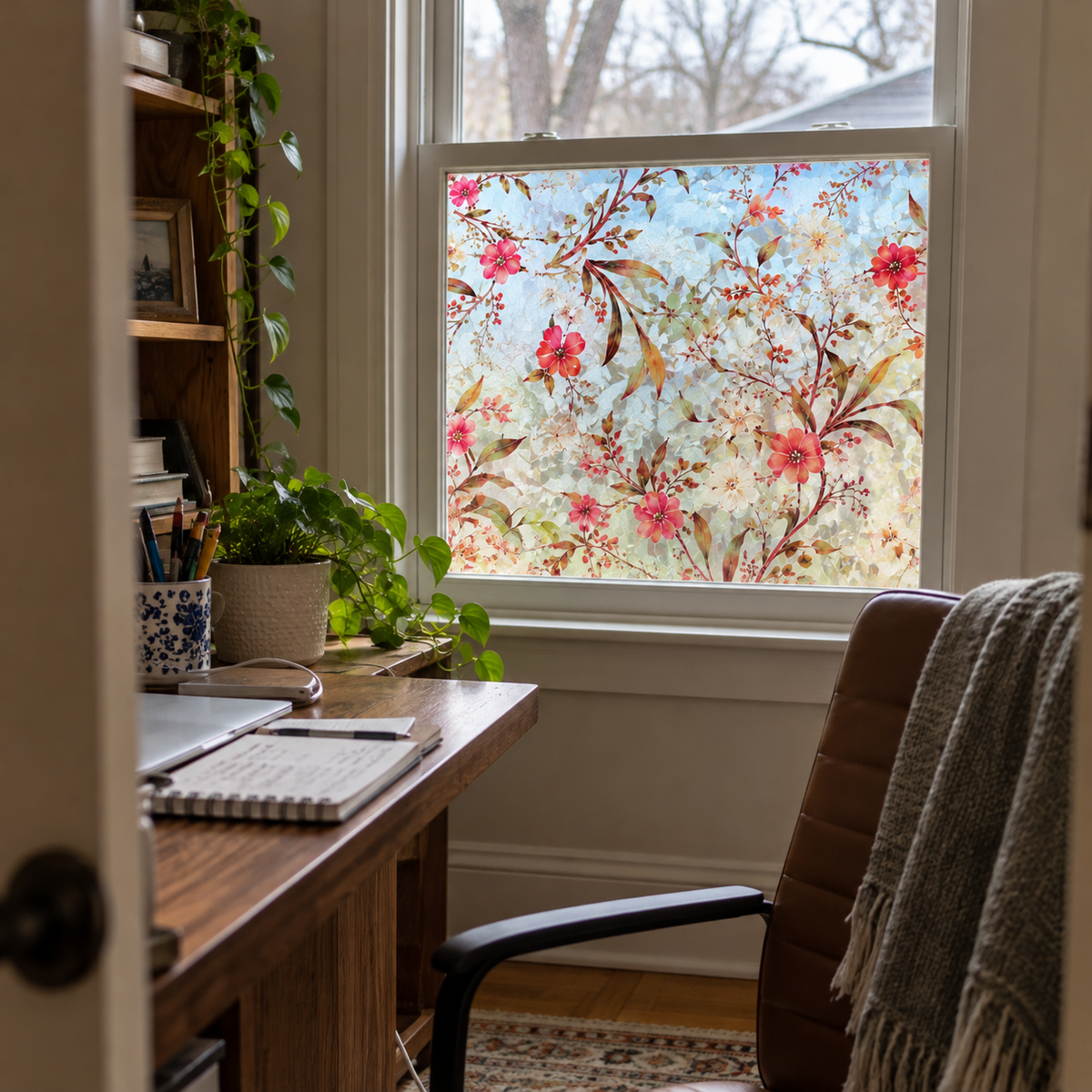Sunlit Garden Floral Privacy Window Film