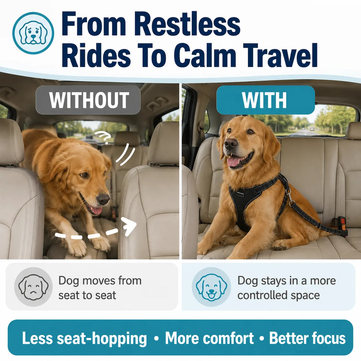 Adjustable Dog Car Seat Belt with Locking Clip