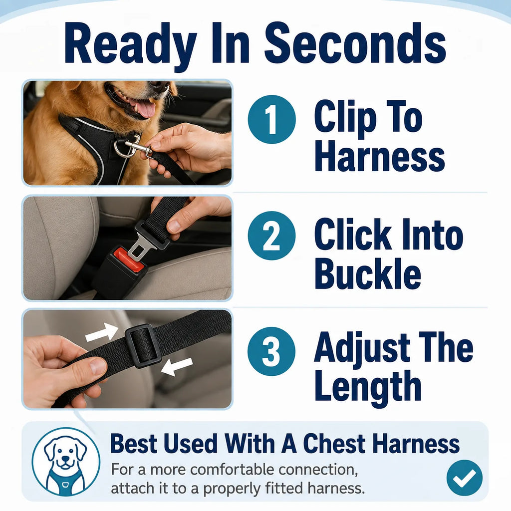 Adjustable Dog Car Seat Belt with Locking Clip