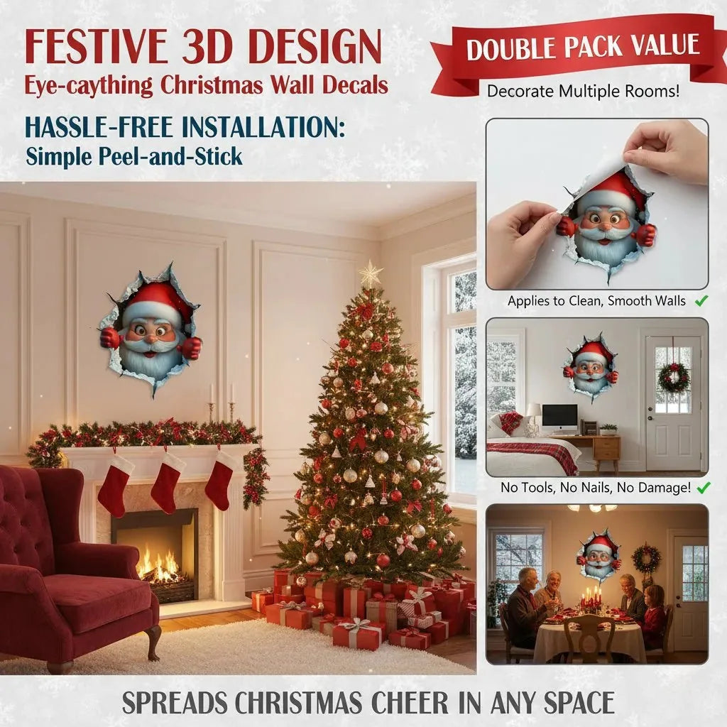 3D Christmas Santa Wall Decals – 5 Pack