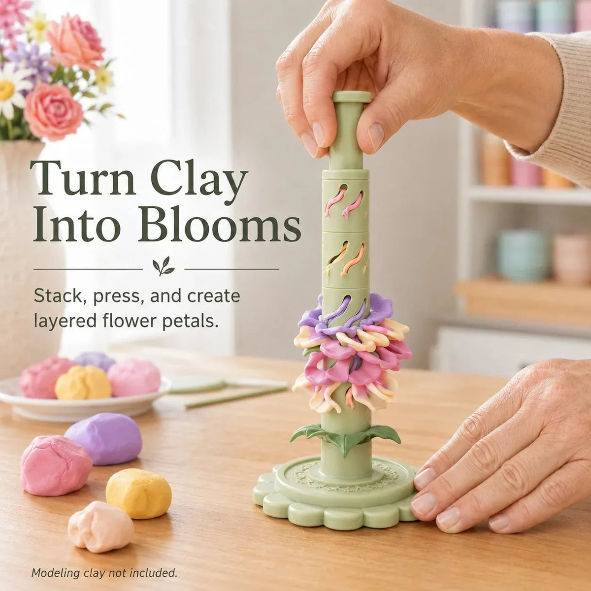 Modular Clay Flower Maker with 9 Shaping Sleeves
