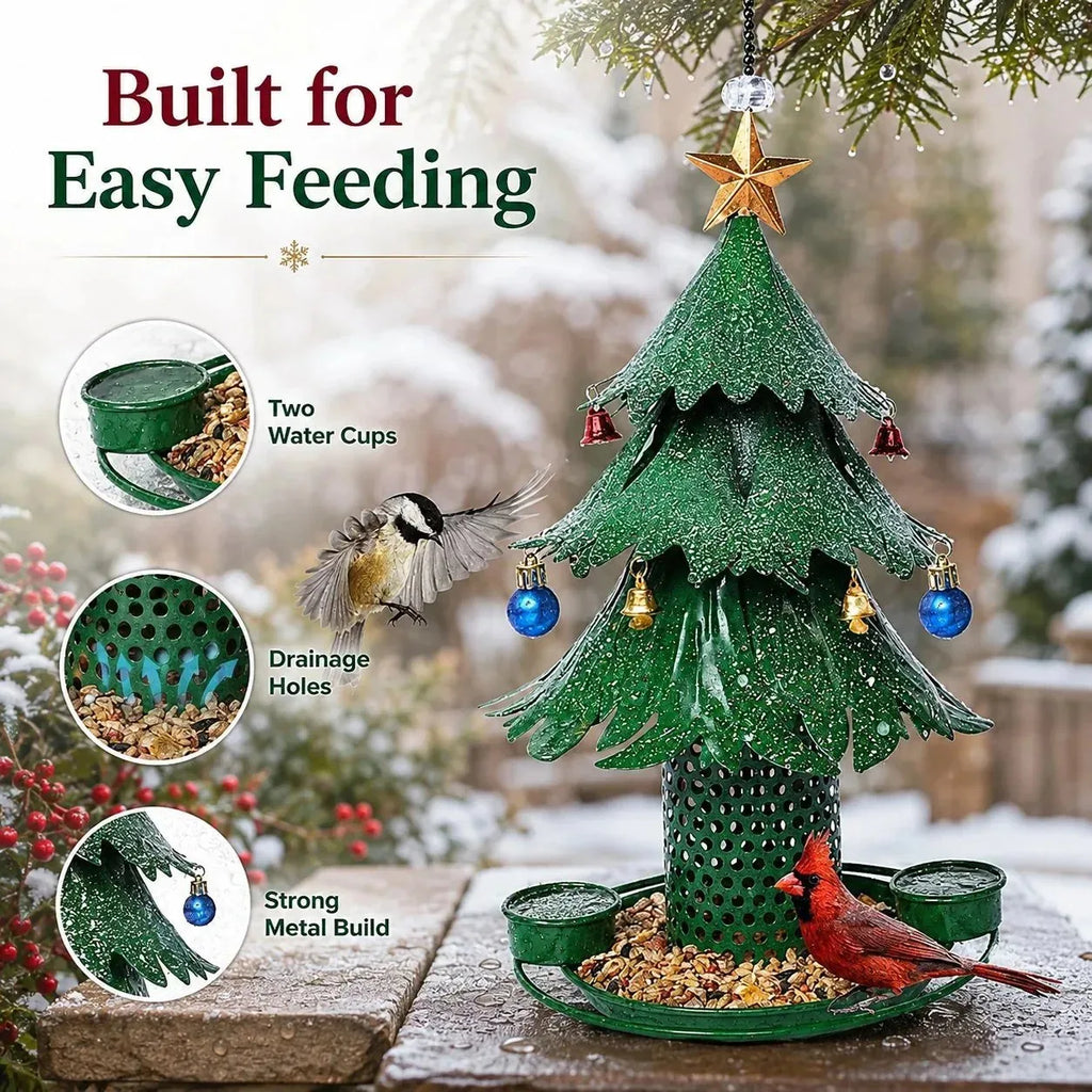 Christmas Tree Bird Feeder with Snowy Bells