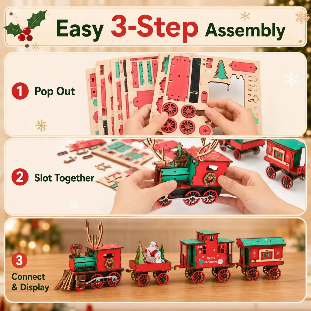 DIY Christmas Wooden Train 3D Puzzle Kit