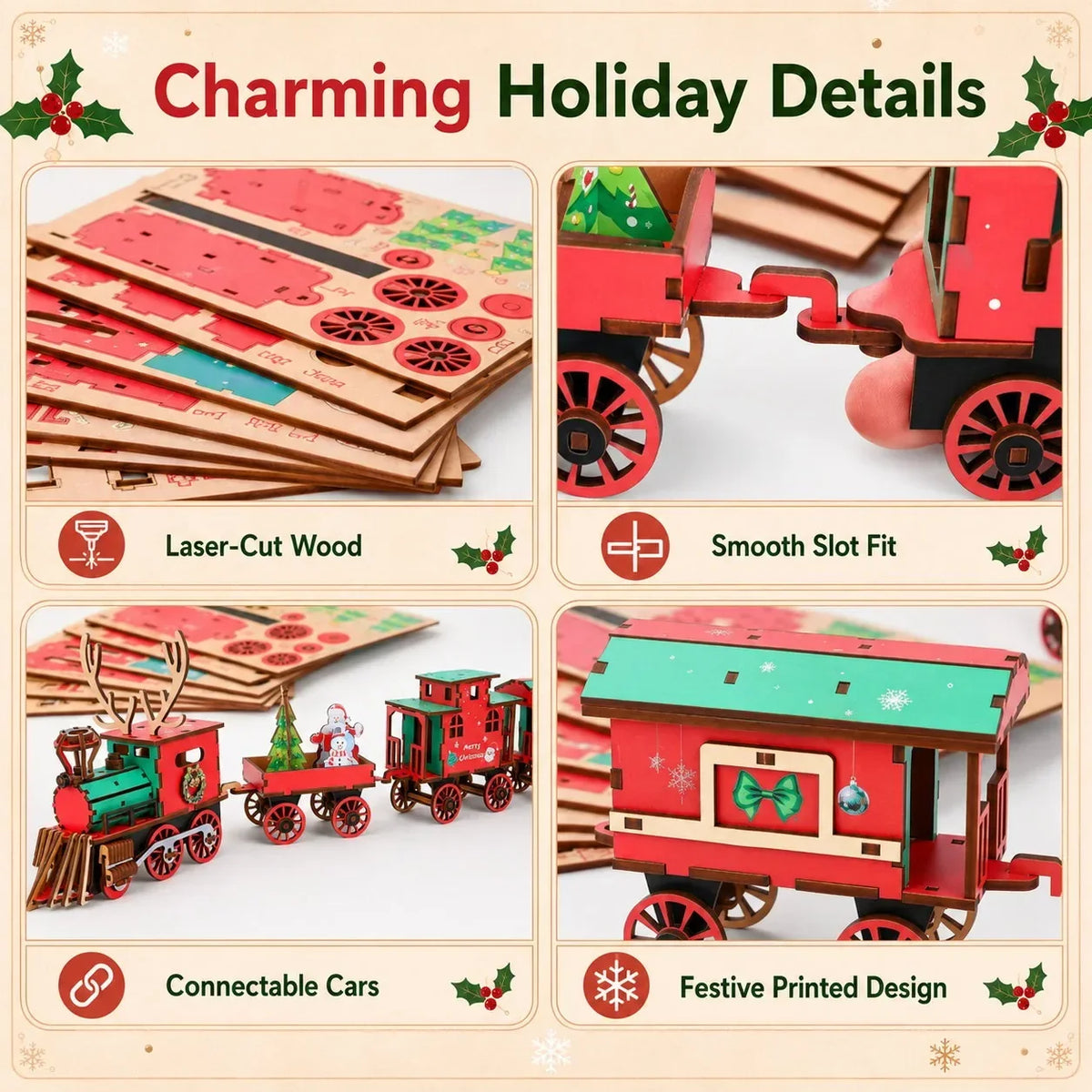 DIY Christmas Wooden Train 3D Puzzle Kit