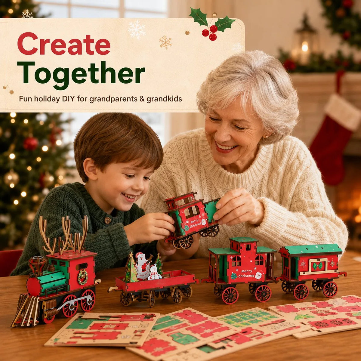 DIY Christmas Wooden Train 3D Puzzle Kit