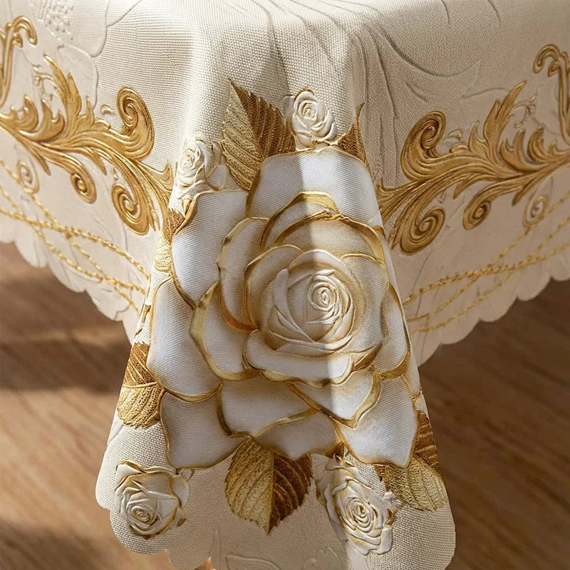 Water-Resistant Gold Rose Tablecloth