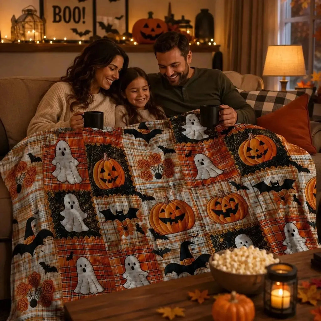 Halloween Pumpkin Flannel Throw Blanket