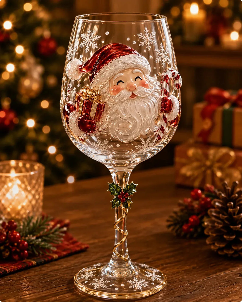 Handcrafted 3D Christmas Wine Glass Collection