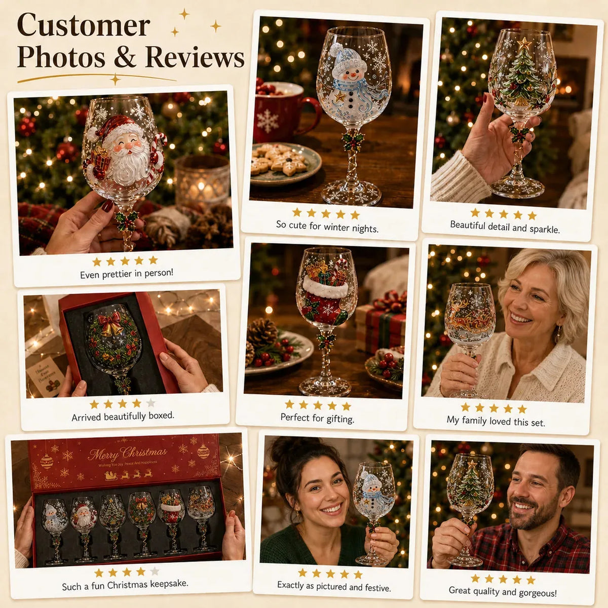 Handcrafted 3D Christmas Wine Glass Collection