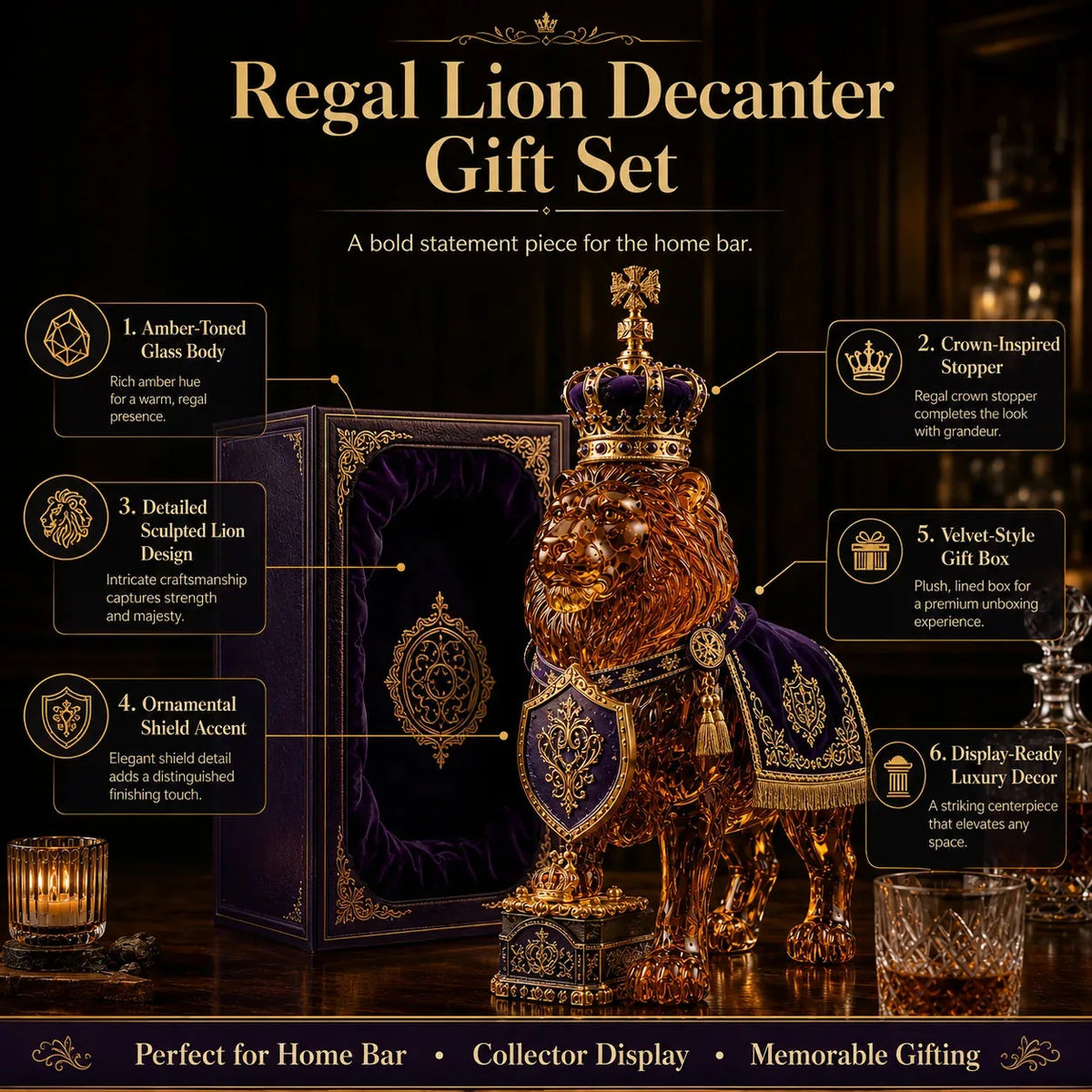 Royal Lion Glass Whiskey Decanter Set